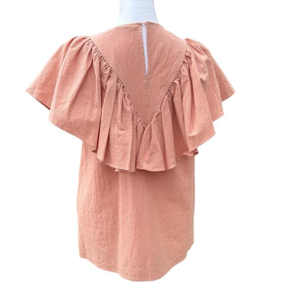 Zara Top Size Small Sleeveless Crew Neck Deep V Ruffle Embellishment - Picture 2 of 6